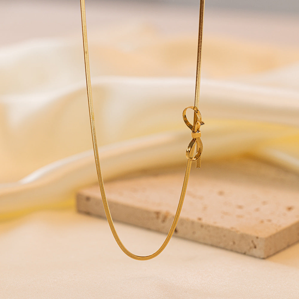 Women's Fashion Minimalist Bowknot Necklace Product information: Treatment Process: Electroplating Color: [TSH605] bow necklace gold,[TSH612] bow necklace steel color Applicable population: Female Pendant material: titanium steel Material: titanium steel