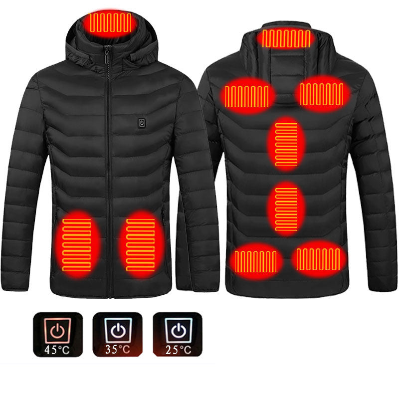 Men Heated Puffer Jacket Electric Heating Coat Insulated Hood Windbreaker 9Heat Zones Perfect for skiing: With its lightweight and long-sleeve puffer design, this heated jacket is ideal for skiing. It provides the necessary warmth without hindering your m