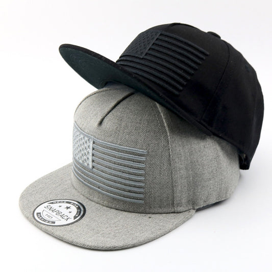 Flag Embroidered Baseball Cap Hip Hop Product information: Fabric name: trueran Color: black, gray Crown style: Dome Main fabric composition: Cotton Size: S(54-56cm) Function: sunshade Packing list: Hat * 1 Product Image: Flag Embroidered Baseball Cap Hip