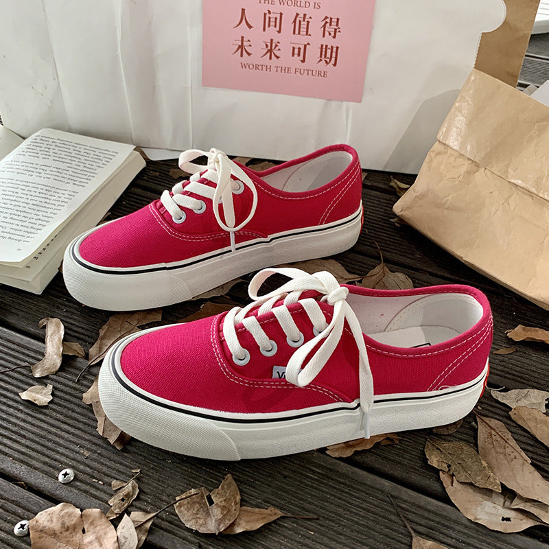 Fashion All-match Student White Shoes Trendy Sneakers Product information: Applicable age group: adult Upper Material: Canvas Sole Material: Rubber Style: Korean Color: black, sky blue, fairy pink, fluorescent green, Tiffany green, dragon fruit red, milk