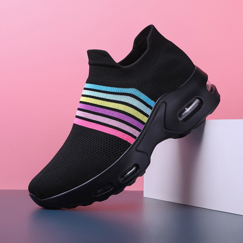 Plus Size Women's Shoes Lace-up Air Cushion Flying Woven Sneakers Product information: Applicable gender: female Heel height: low heel (1-3CM) pattern: plain Suitable season: summer, spring, autumn Color: 3001 black, 3001 black color, 3001 pink, 3001 purp