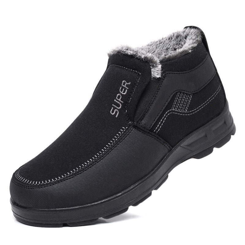 Men's Cotton Shoes Fleece-lined Warm Middle-aged And Elderly Product information: Function: Keep warm Sole material: Polyurethane Style: Cotton shoes Pattern: Solid color Color: black, coffee Size: 39,40,41,42,43,44,45 Size: Packing list: 1 pair of shoes
