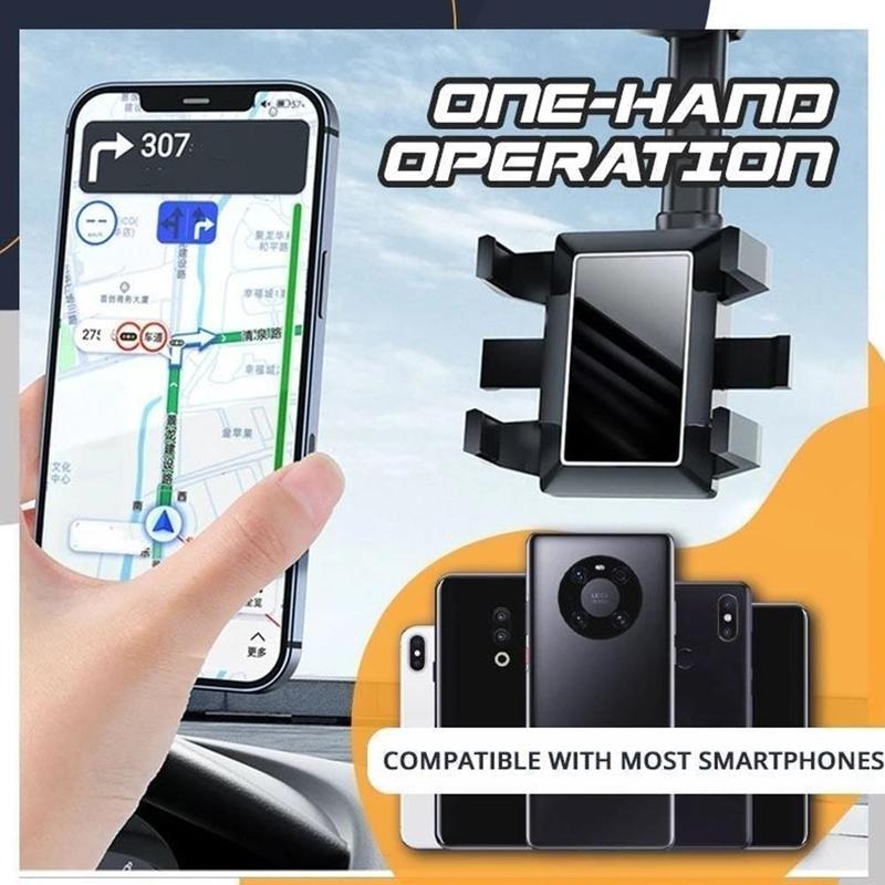 Rearview Mirror Phone Holder For Car Rotatable And Retractable Car Phone Holder Multifunctional 360 Rear View Mirror Phone Holder Suitable For All Mobile Phones And All Car Overviews: 【NO MORE LOOKING DOWN】- The car phone holder is mounted on the rearview