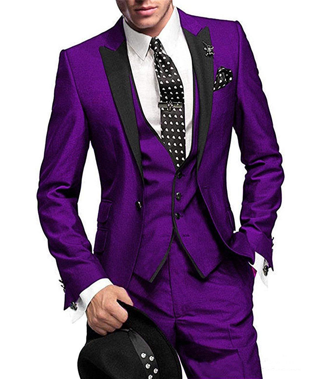 Men's Three-piece Suit Bridegroom Best Man Wedding Suit Men Product information: Color: red, blue, purple, black, white, sapphire blue, dark blue, pink, mint green, champagne, dark green, light pink, gray, wine red Size: XS,S,M,L,XL,XXL,3XL,4XL,5XL Versio