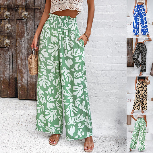 Elegant Printed Trousers Summer Loose Elastic High Waist Straight Pants For Beach Vacation Womens Clothing Product information: Material:Polyester+Cotton Size Information: Packing list: Trousers*1 Product Image: Elegant Printed Trousers Summer Loose Elast