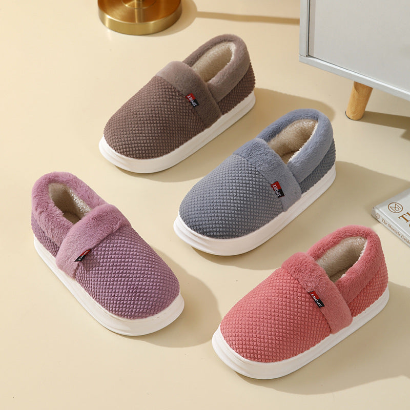 Men's Cotton Shoes With Heel Winter Warm Thick Sole Plush Slippers Women Indoor Garden Outerwear Plus Velvet Slipper For Couple Product information: Sole Material:PVC Function:Warm Upper Material:Suede Sole Craftsmanship:Sewing Shoes Midsole material: EVA