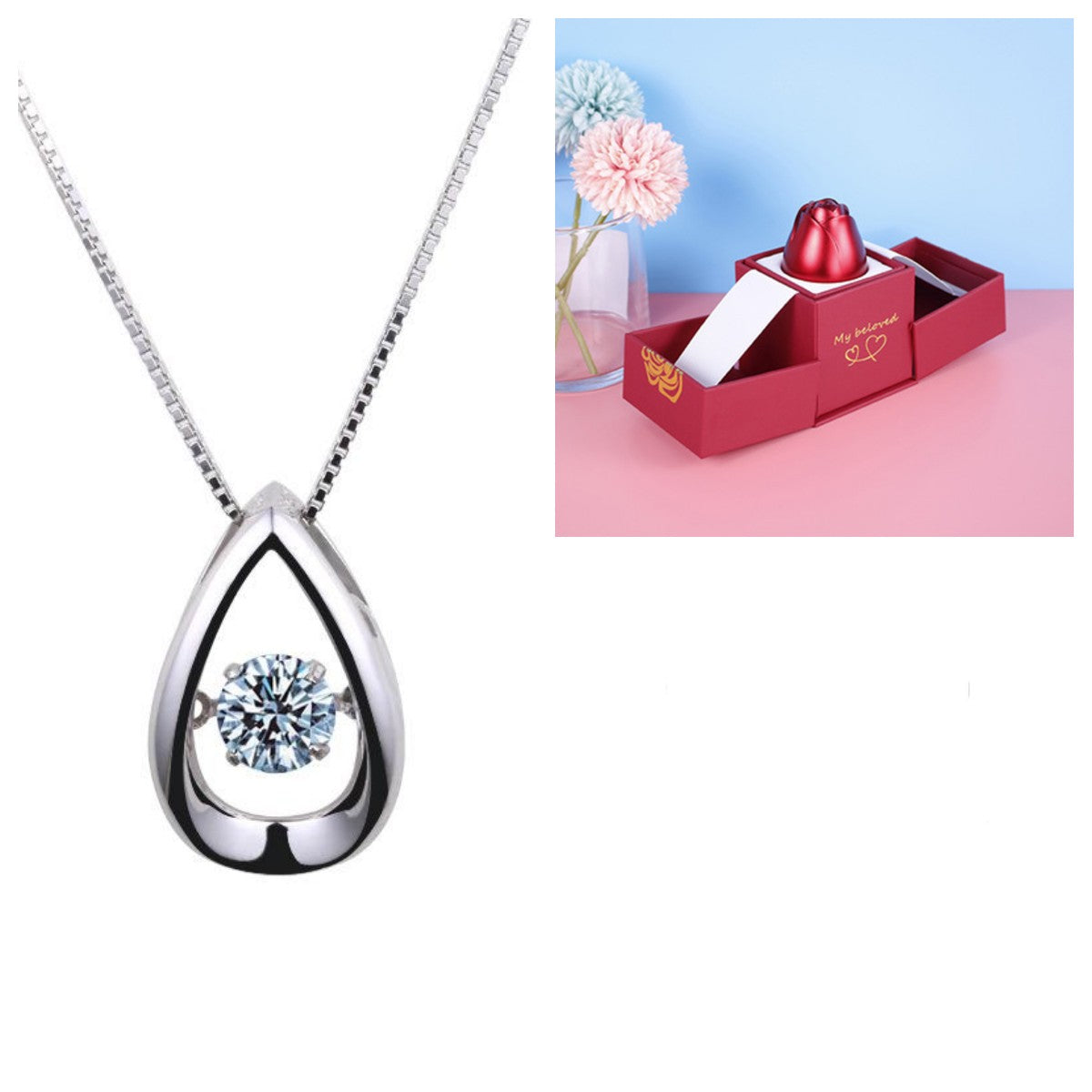 Hot Valentine's Day Gifts Metal Rose Jewelry Gift Box Necklace For Wedding Girlfriend Necklace Gifts Overview: 100% new design and high quality Must-have for fashion women Have a beautiful appearance Specifications: Necklace： Style: ethnic Material: Cryst