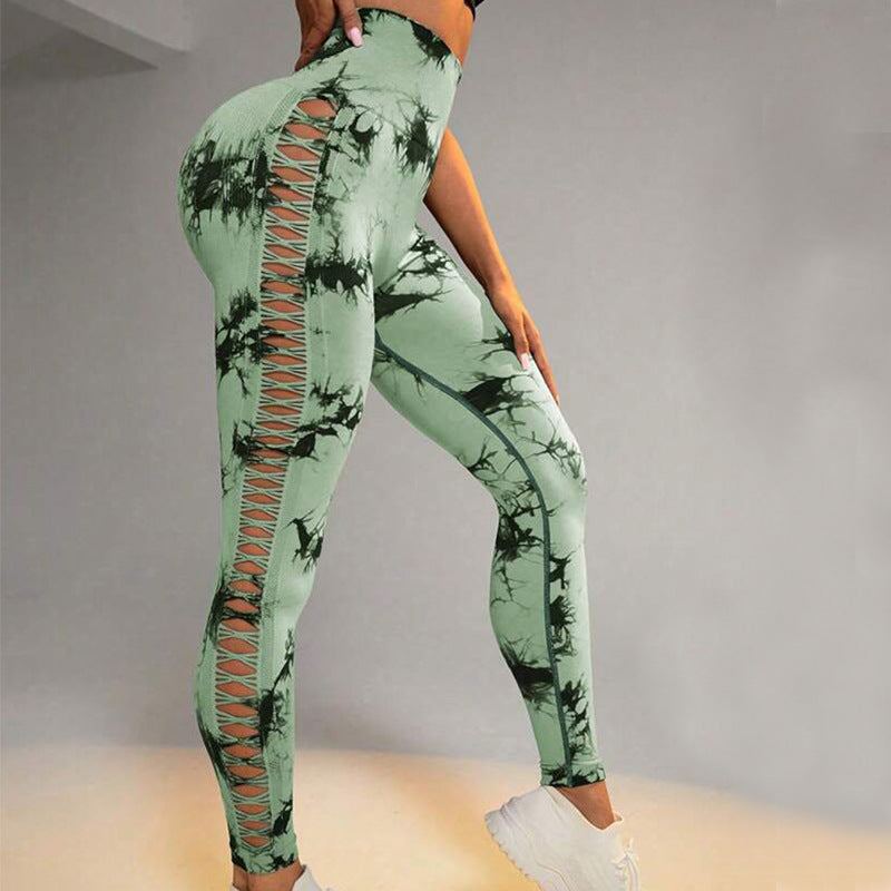 Hollow Tie Dye Printed Yoga Pants High Waist Butt Lift Seamless Sports Gym Fitness Leggings Slim Pants For Women Tight Trousers Overview: Unique design, stylish and beautiful. Good material, comfortable wear. A variety of colors, any choice. Product infor