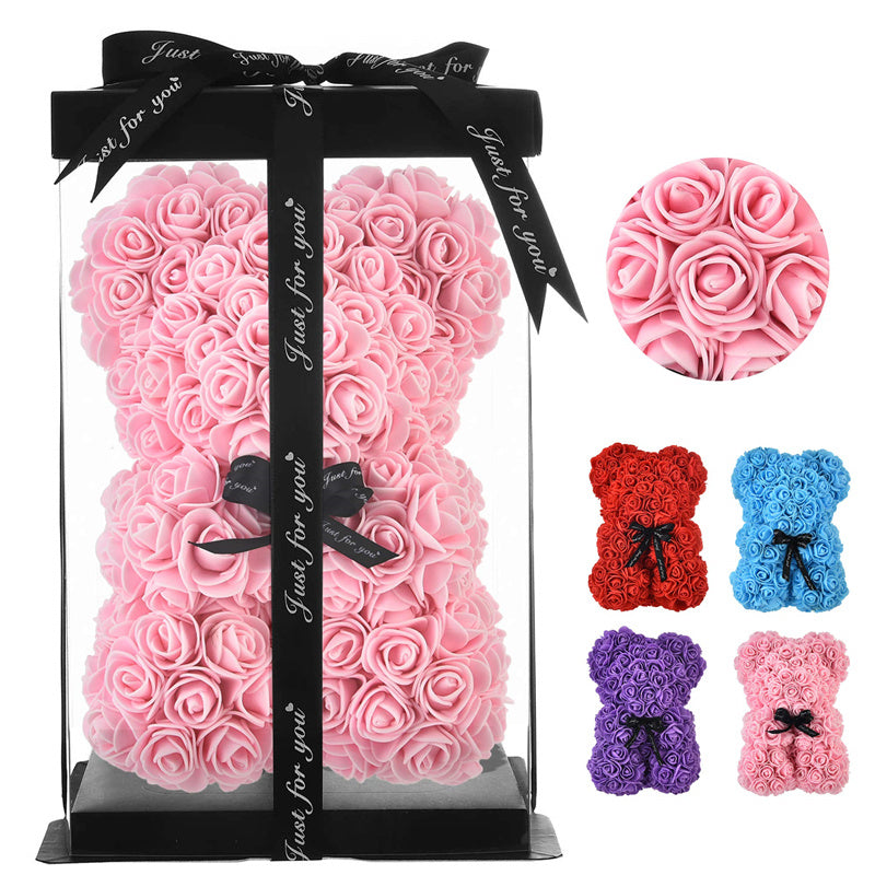 Valentine's Day Gift Rose Bear Eternal Flower Rose Teddy Bear PE Foam Bear 25cm Valentines Day Overview: Rose Bear — The rose bear is about 10*7*7 inches (length*width*height). This eternal rose bear symbolizes eternal love, affection, friendship and stab