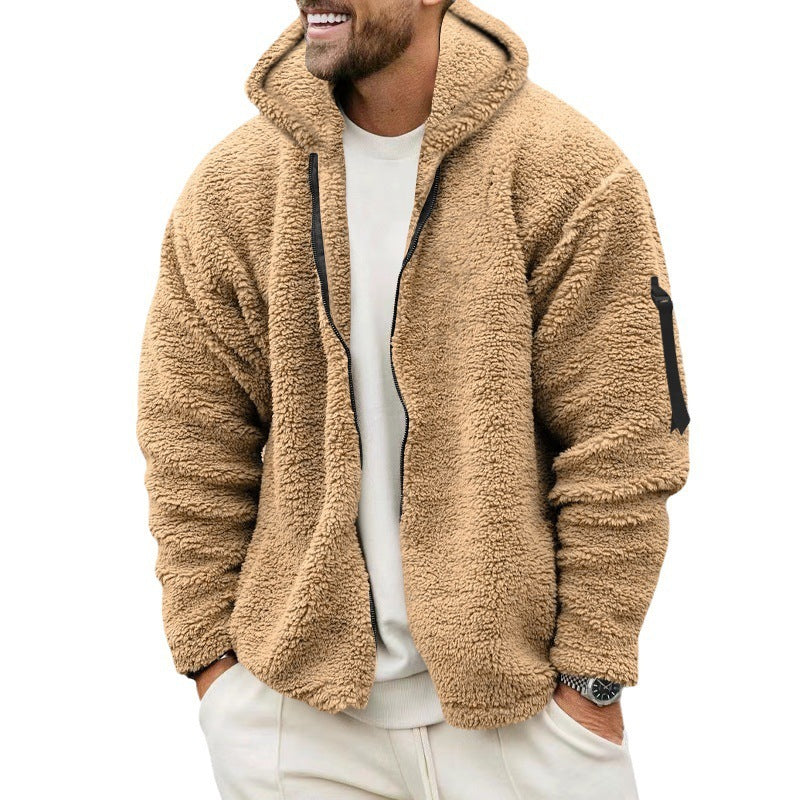 Plush Hooded Jacket Men's Autumn And Winter Fleece Double-sided Wear Warm Coat With Zipper Loose Casual Jacket Outdoor Clothing Overview: Unique design, stylish and beautiful. Good material, comfortable wear. A variety of colors, any choice. Product infor