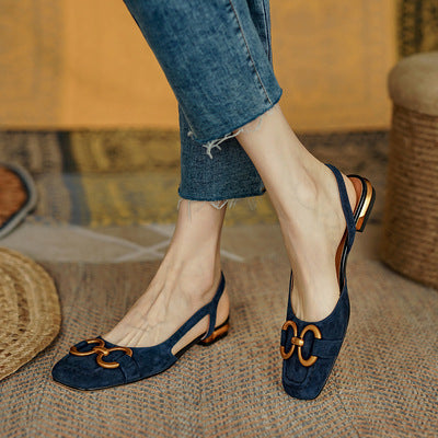 Sandals Women's Summer Closed Toe Chunky Heel Horsebit Buckle Low Heel Shoes Product information: Pattern: solid color Lining material: Microfiber Color: apricot, dark blue Processing Method: sticky leather Size: 34,35,36,37,38,39,40 Sole craft: viscose s