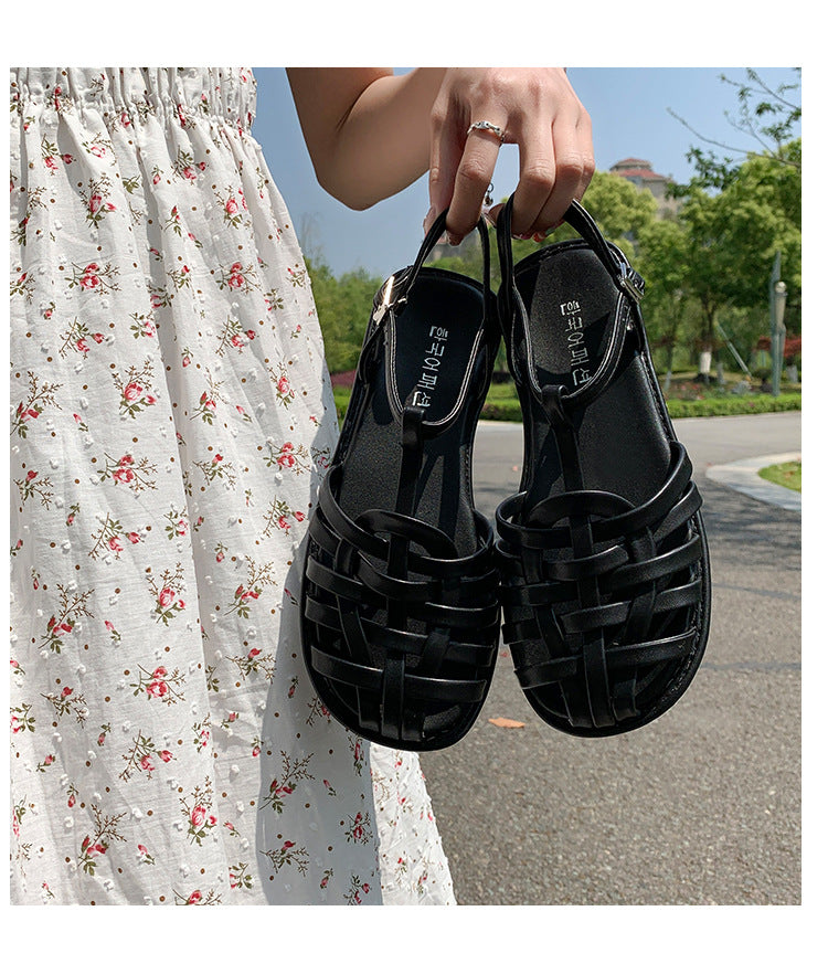 RFlat Roman Style Shoes Fashion Casual Beach Fairy Closed Toe Sandals Product information: Pattern: solid color Lining material: imitation leather Color: white, black, brown Upper height: low top Size: 35,36,37,38,39,40 Sole craft: viscose shoes Sole mate