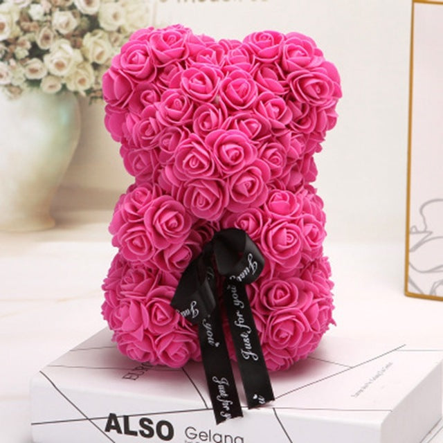 Valentine's Day Gift Rose Bear Eternal Flower Rose Teddy Bear PE Foam Bear 25cm Valentines Day Overview: Rose Bear — The rose bear is about 10*7*7 inches (length*width*height). This eternal rose bear symbolizes eternal love, affection, friendship and stab