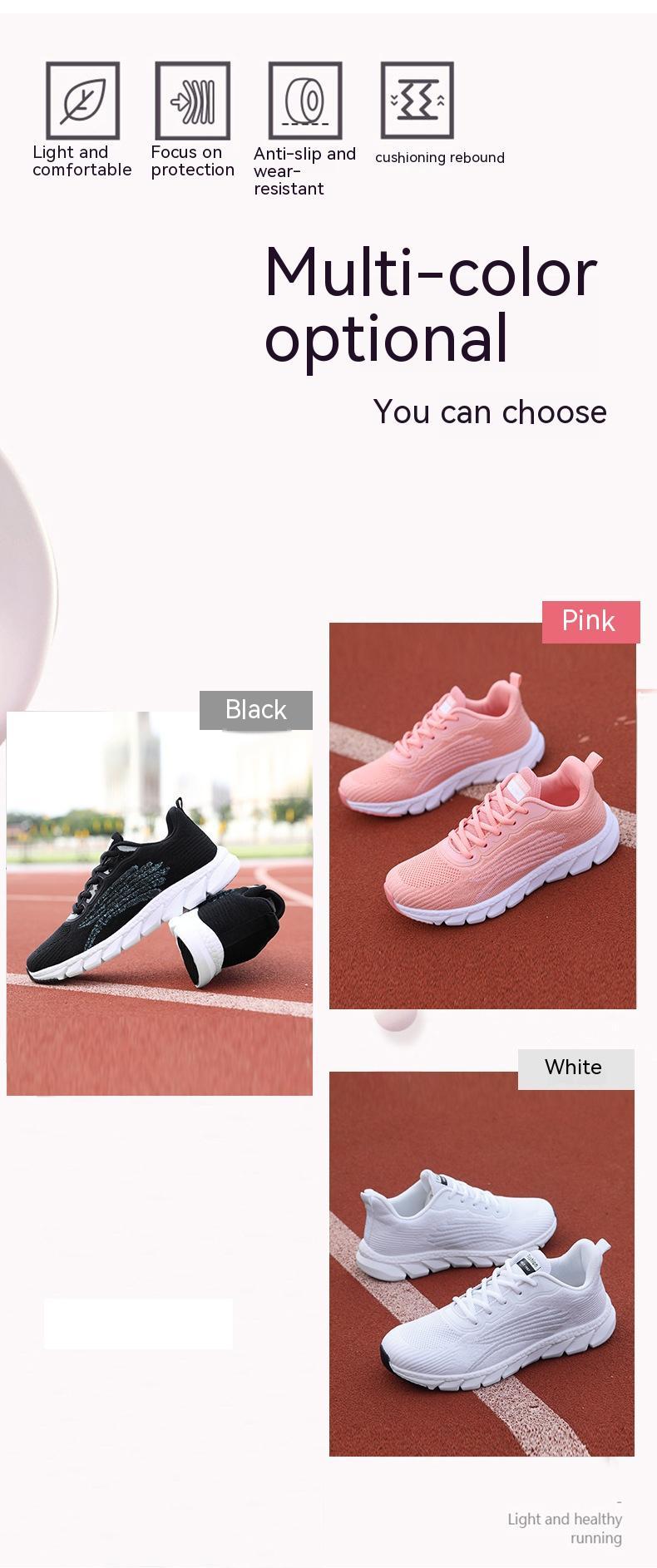 Men's And Women's Flying Woven Breathable Running Shoes Couple's Casual Sneakers Product information: Pattern: solid color Lining material: Mesh Applicable sports: Universal Color: JJ-2201 White, JJ-2201 Black, JJ-2201 pink Upper height: low top Heel heig