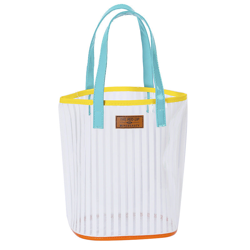 Striped Handbag Wash Bag Girl Heart Transparent Portable Large Capacity Product information: Applicable scenarios: Travel storage, makeup storage Color: white, green, black, orange Scope of Application: sprinkling Xi travel Function: Car Material: PVC Sty