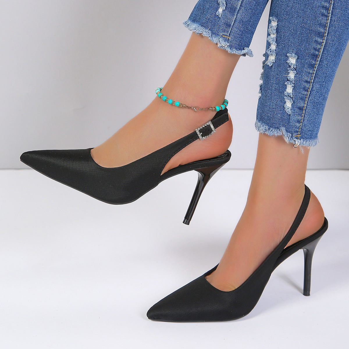 Pointed Toe Buckle Sandals Fashion Summer Stiletto High Heels Shoes For Women Product information: Upper Material:PU Toe Shape: Pointed Toe Sole Material: Rubber Lining Material:PU Wearing Style:One-piece Buckle Strap Size Information: Packing list: Sanda