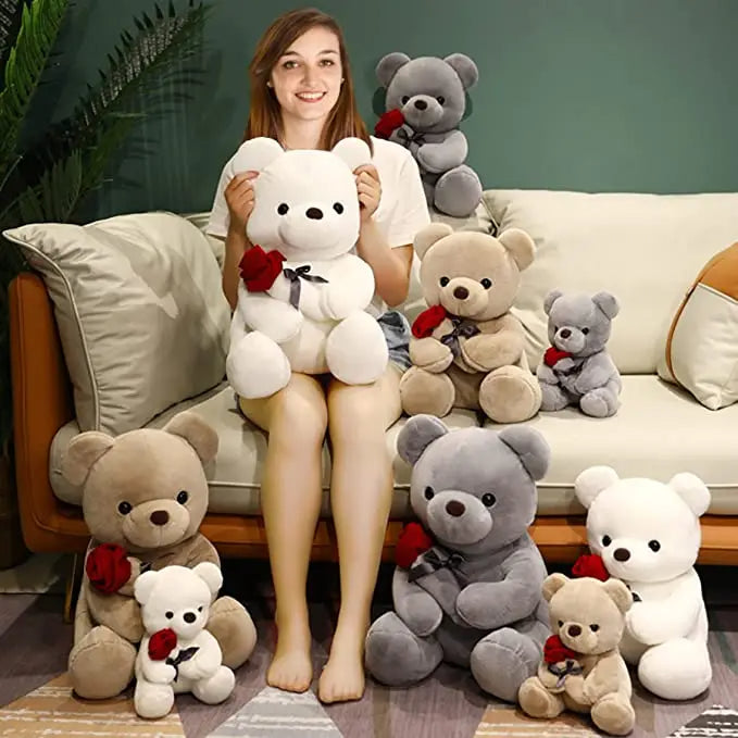 23-45cm New Lovely Hug Roses Teddy Bear Plush Pillow Stuffed Soft Animal Dolls Nice Birthday Gift Girlfriend Valentine's Day Overview: For the sake of rest and to make kids play with it this texture is soft and comfortable to hug, It has a vivid cartoon c