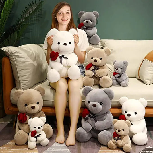 23-45cm New Lovely Hug Roses Teddy Bear Plush Pillow Stuffed Soft Animal Dolls Nice Birthday Gift Girlfriend Valentine's Day Overview: For the sake of rest and to make kids play with it this texture is soft and comfortable to hug, It has a vivid cartoon c