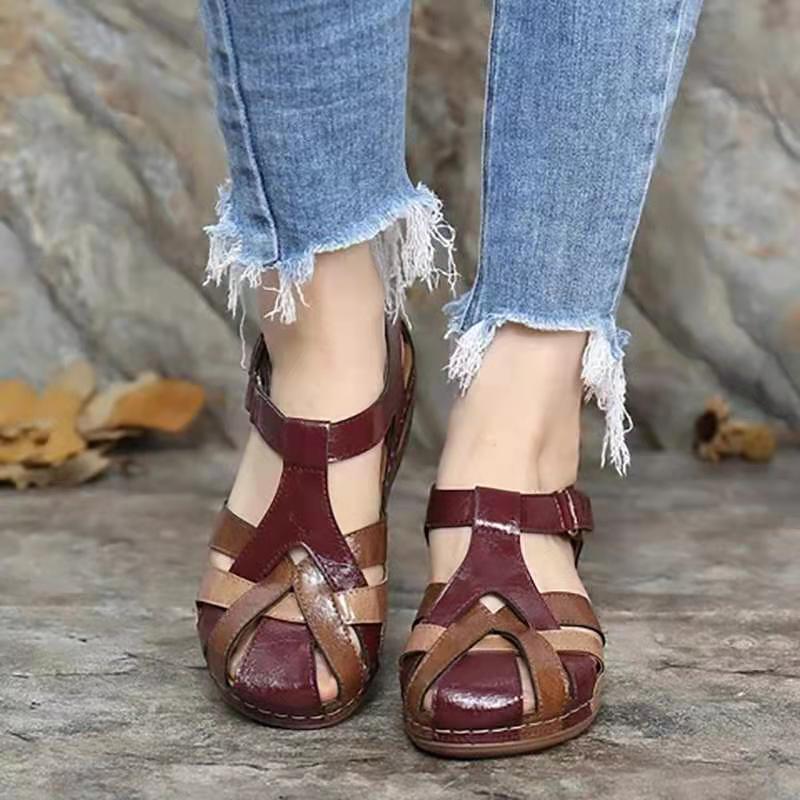 Summer Sandals Waterproof Mixed-color Design Wedges Shoes Women Product information: Style: Retro Style Popular elements: hollow, stitching Inventory type: whole order Upper Material: Artificial PU Cortical features: sheepskin Size Information: packing li