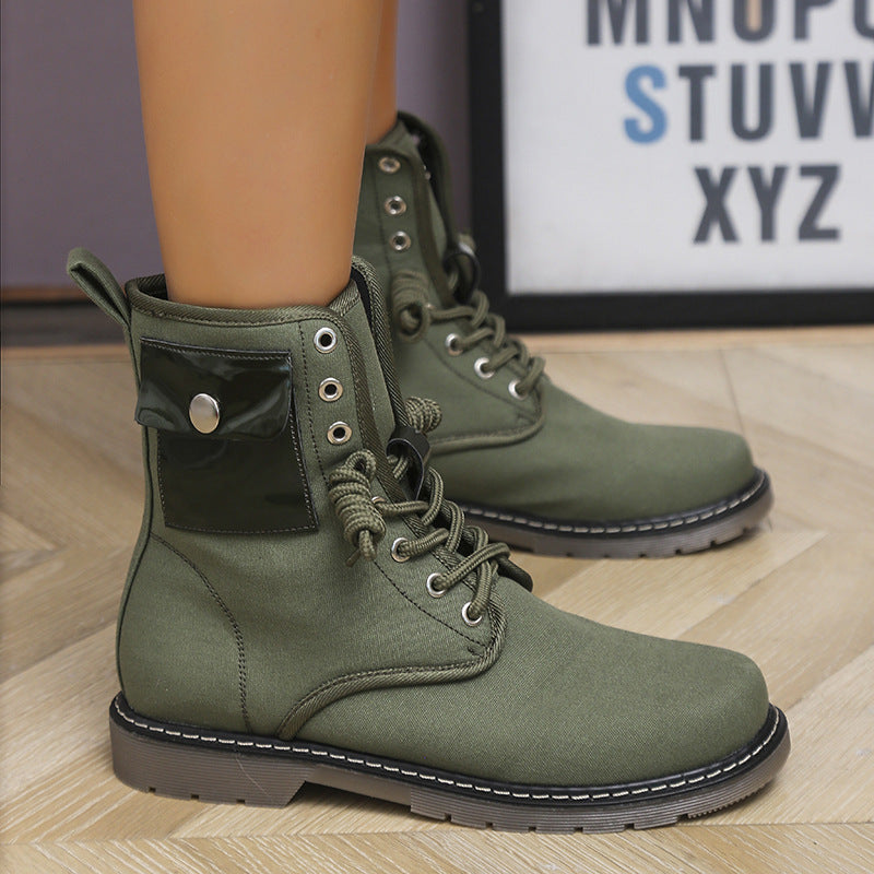 Autumn And Winter Low-heeled Lace-up Leopard Print Fleece Snow Boots Product Information: Heel height: low heel (1-3CM) Pattern: Leopard Print Applicable gender: female Upper material: cotton Color: green, black, khaki, leopard print Size Information: Siz