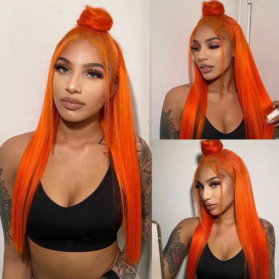 13x4 Lace Front Wig Human Hair For Black Women Product information: Treatment Process: hand-woven Efficacy: hairdressing Color: Orange# Applicable face type: any face type Applicable people: Ladies Hair material: Human hair Applicable skin color: any skin