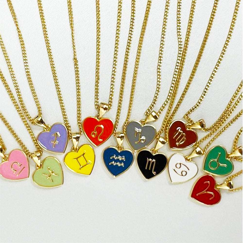 12 Constellation Love Necklace Ins Personalized Heart-shaped Necklace Clavicle Chain Fashion Jewelry For Women Valentine's Day Product information: Material:Alloy Style: Women's Shape: Heart Chain Style:Bamboo Chain Packing list: Necklace*1 Product Image:
