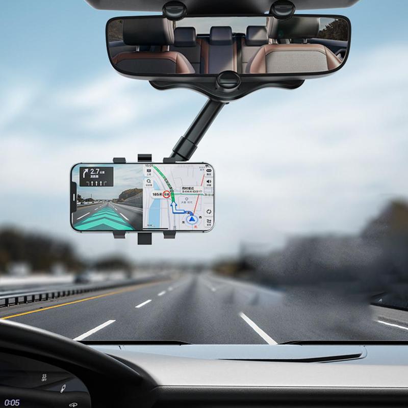 Rearview Mirror Phone Holder For Car Rotatable And Retractable Car Phone Holder Multifunctional 360 Rear View Mirror Phone Holder Suitable For All Mobile Phones And All Car Overviews: 【NO MORE LOOKING DOWN】- The car phone holder is mounted on the rearview