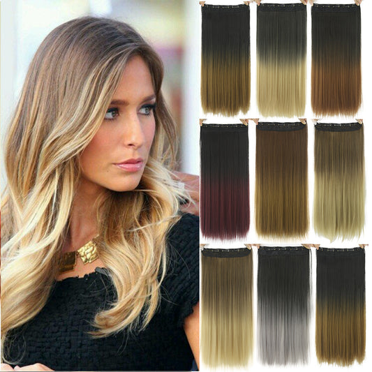 Dyed Gradual Straight Hair Clip Clip, Curtain T-color Hair Extension Piece Product information: Treatment process: mechanism Can it be dyed or not: Do not dye it Hair material: high temperature wire Applicable skin tone: natural skin tone Hair piece type: