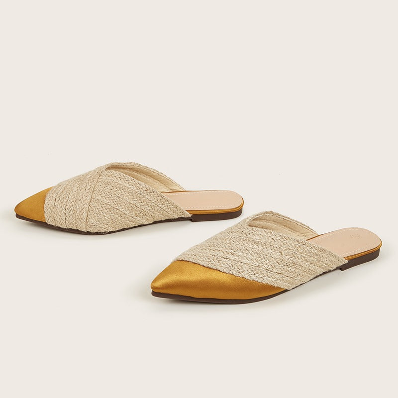 Half Slippers Daily Wear Toe Cap Slipper All-match Hemp Rope Women's Sandals Product information: Lining material: PU Applicable scenarios: Daily Color: missardine, purple, Rose Red, Brown, Green Feeding: linen Size: 35.36,37.38,39.40,41 Sole craft: stick