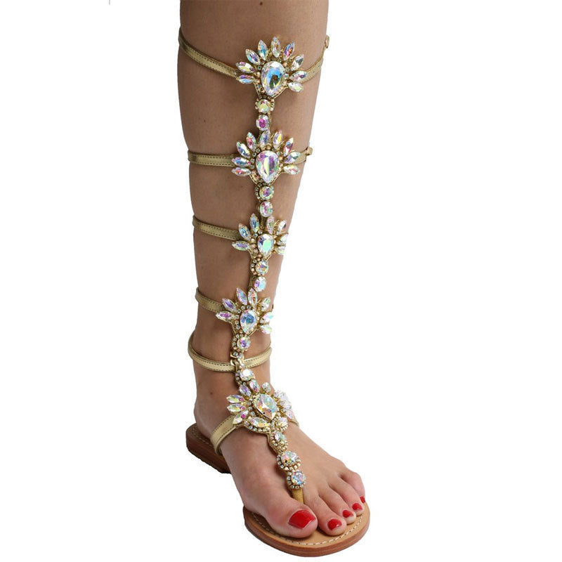 Summer New Fashion Rhinestone Flat Toe Roman Style Sandals Women Product information: Upper material: artificial PU Sole Material: Rubber Place of Origin: Chengdu, Sichuan Style roman style Toe shape round toe Size Information: Packing list: Shoes X1 Summ