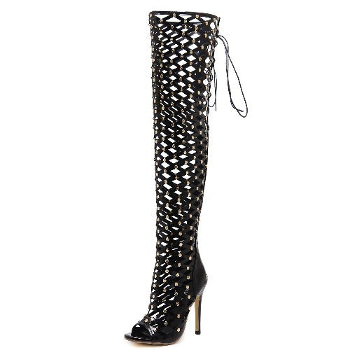 Women's Fashion Hollowed-out High Heel Sandal Boots Product information: Pattern: solid color Color: Black Size: 35, 36, 37, 38, 39, 40 Applicable Gender: Female Shoe Upper material: mesh fabric Heel height: 11.5CM Waterproof platform: 1CM Sock length: 55