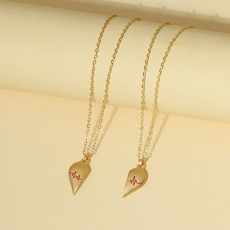 Heartbeat Magnetic Heart Necklace Love Couple Jewelry Product information : Material: alloy Treatment: electroplating Style: magnet necklace Modeling: geometric Chain style: regular chain Multilayer: No. Circumference: 21-50cm Color: gold pair, silver pai