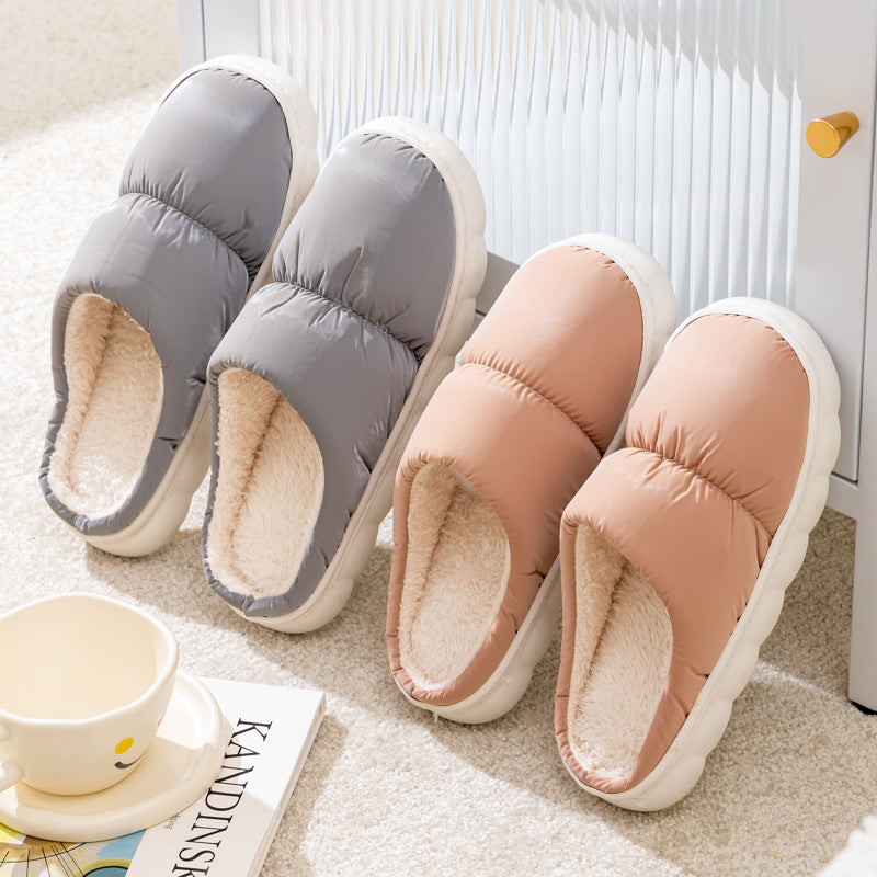 New Down Cotton Slippers Women Couple Winter Fashion Indoor Thick-soled Non-slip House Shoes Warm Floor Plush Slippers For Men Product information: Upper Material: Artificial Leather Sole Material:Rubber Function: Anti-slip, Warmth Toe shape: wrapped Heel