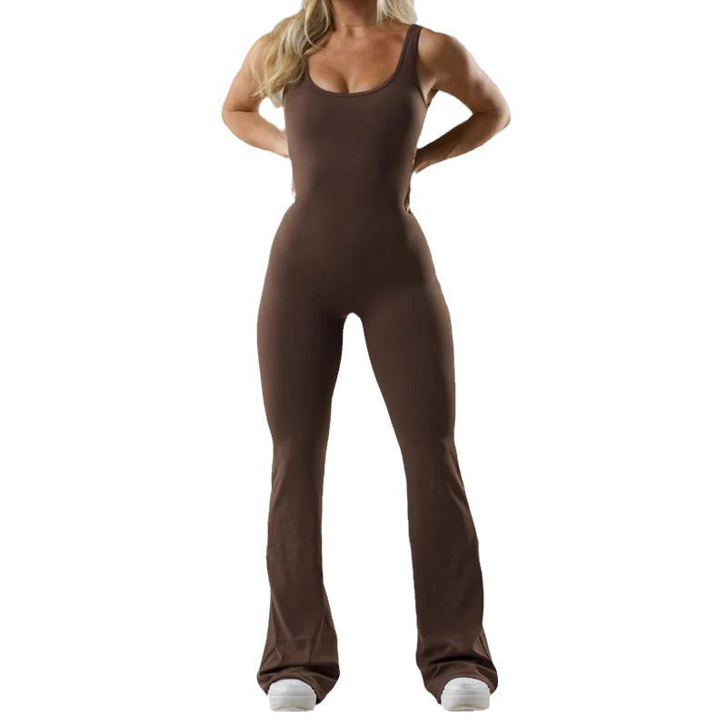 Tight Yoga Bodysuit Casual Hollow Seamless Womens Clothing Product information: Fabric name: milk Silk Color: black, gray, blue, light brown, all products have chest pad. Elastic: medium elastic Pants length: trousers Main fabric composition: Polyester (p