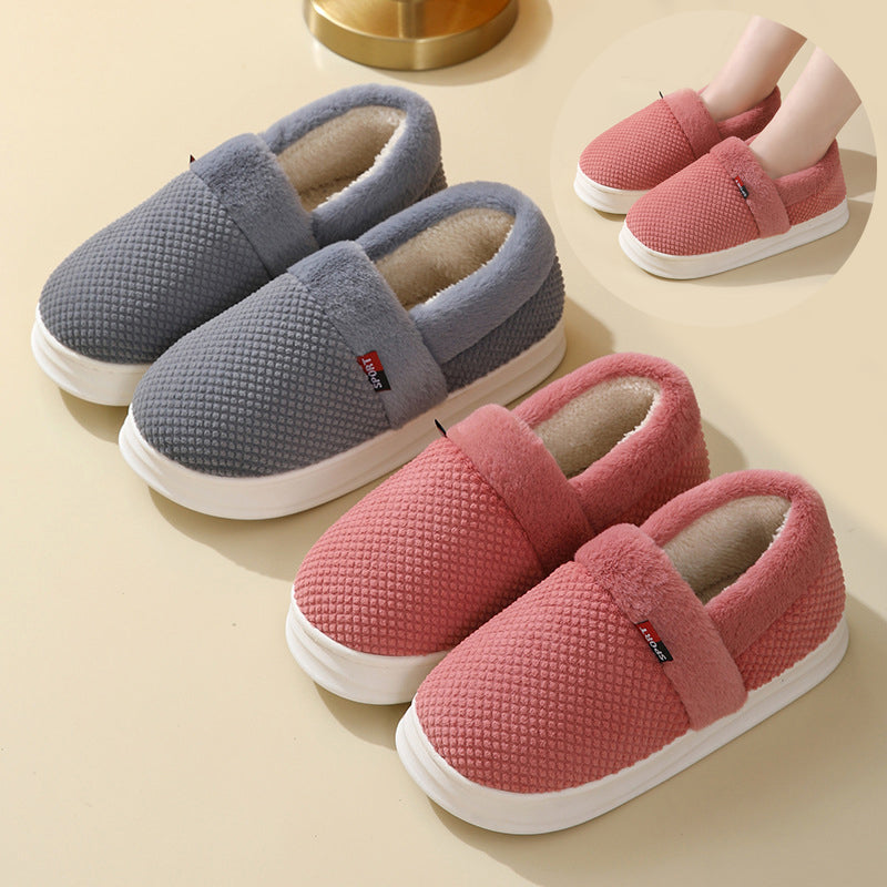 Men's Cotton Shoes With Heel Winter Warm Thick Sole Plush Slippers Women Indoor Garden Outerwear Plus Velvet Slipper For Couple Product information: Sole Material:PVC Function:Warm Upper Material:Suede Sole Craftsmanship:Sewing Shoes Midsole material: EVA