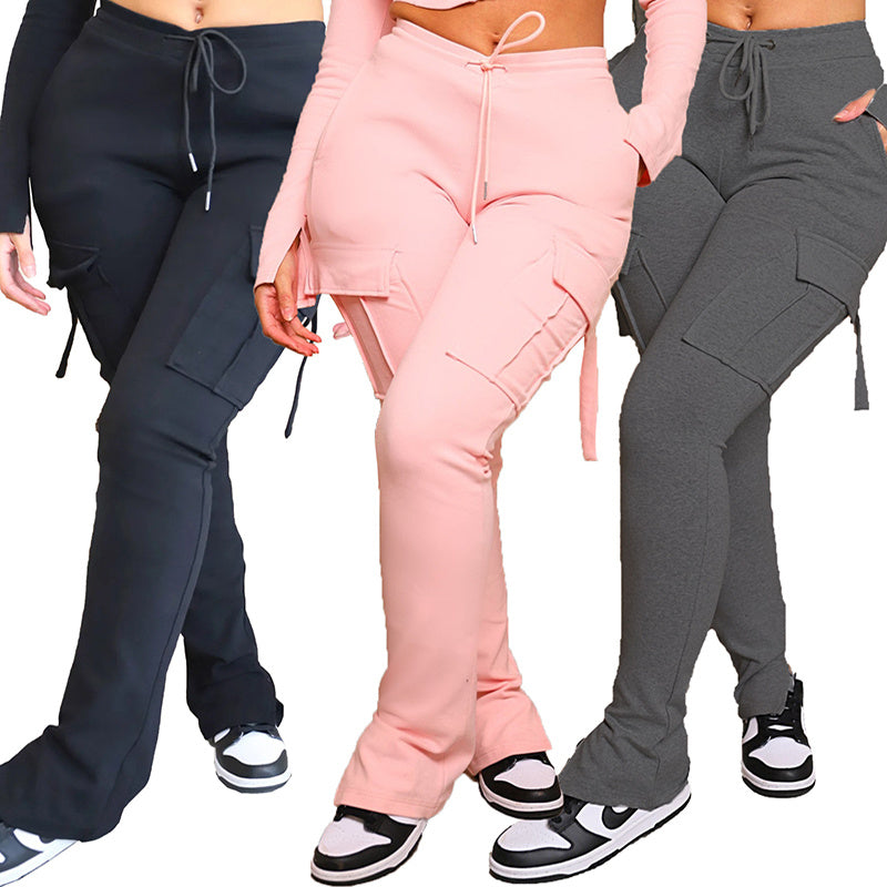 Cargo Pants With Pockets High Waist Drawstring Wide Leg Straight Trousers For Women Overalls Overview: Unique design, stylish and beautiful. Good material, comfortable wear. A variety of colors, any choice. Product information: Thickness: medium Elastic: