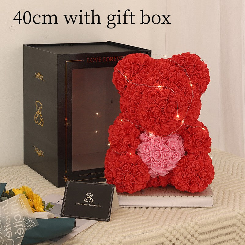 Valentine's Day Gift Rose Bear Eternal Flower Rose Teddy Bear PE Foam Bear 25cm Valentines Day Overview: Rose Bear — The rose bear is about 10*7*7 inches (length*width*height). This eternal rose bear symbolizes eternal love, affection, friendship and stab