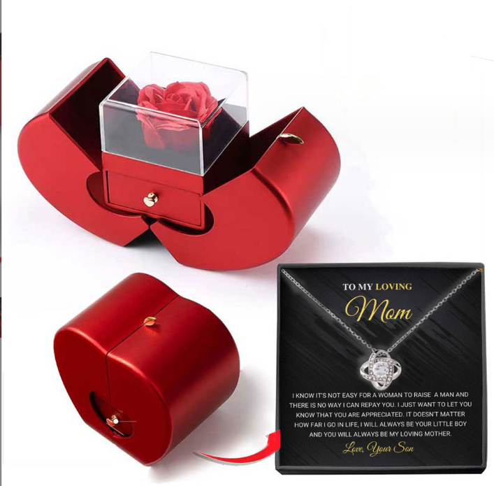 Fashion Jewelry Box Red Apple Christmas Gift Necklace Eternal Rose For Girl Mother's Day Valentine's Day Gifts With Artificial Flower Rose Flower Jewelry Box Overview: 1. Handmade Roses: Our roses are handmade, each rose looks like it has just been carefu