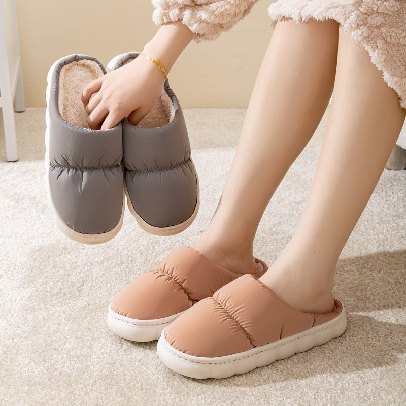 New Down Cotton Slippers Women Couple Winter Fashion Indoor Thick-soled Non-slip House Shoes Warm Floor Plush Slippers For Men Product information: Upper Material: Artificial Leather Sole Material:Rubber Function: Anti-slip, Warmth Toe shape: wrapped Heel
