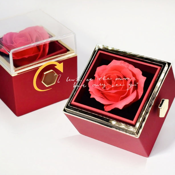 Rotating Soap Flower Rose Gift Box Creative Rotating Rose Jewelry Packaging Box Valentine's Day Gift For Women Overview: 1.【Romantic Gifts for Her】Forever rose symbolizes forever love, harmonious family, and loyal friendship. Surprise your loved ones. 2.【