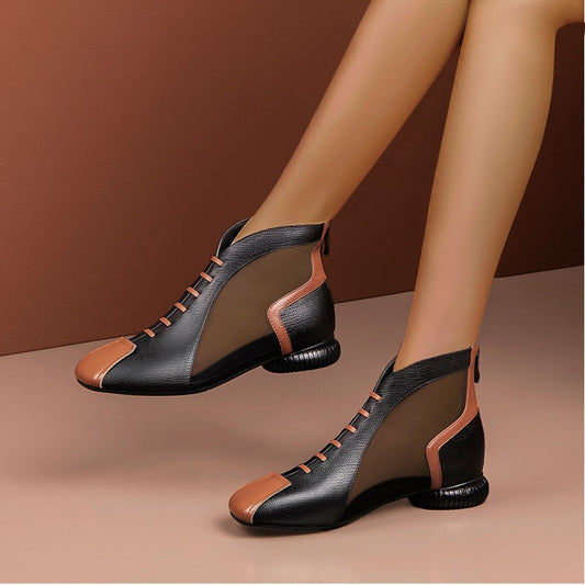 Spring And Summer New Baotou Mesh Sandals With Thick Heels Product information: Upper material: PU Sole Material: Rubber Style: Europe and America Toe shape: flat head Popular elements: thick heel Wearing style: back zipper Function: breathable, light and