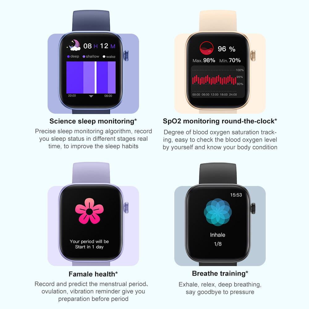 Sports Heart Rate Meter Step IP67 Waterproof Full Screen Smart Watch Product information: Color: black, gold, blue, light purple Battery capacity: 230mAh Operation mode: touch button Screen Type: TFT screen Battery life: 7-14 days Functions: Waterproof, s