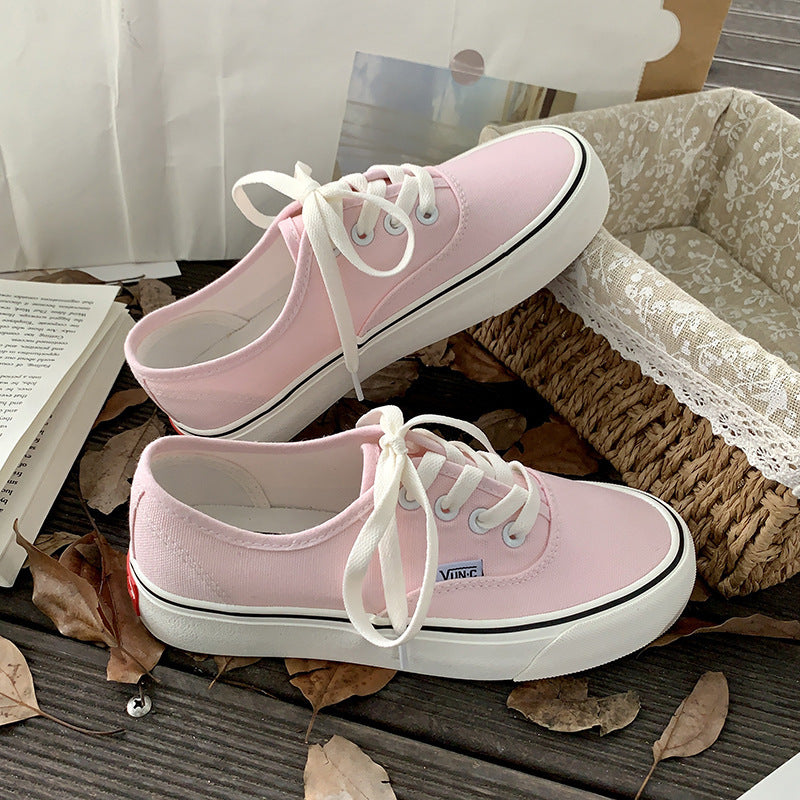 Fashion All-match Student White Shoes Trendy Sneakers Product information: Applicable age group: adult Upper Material: Canvas Sole Material: Rubber Style: Korean Color: black, sky blue, fairy pink, fluorescent green, Tiffany green, dragon fruit red, milk