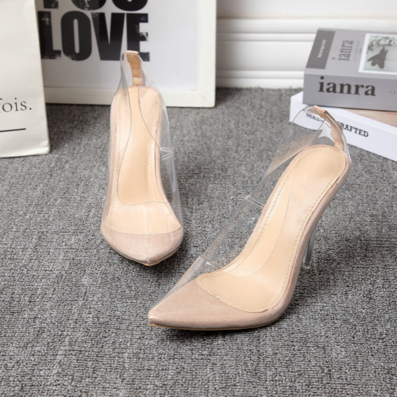 Women's Transparent Pumps Pointed Low-cut Stiletto Heel Product information: Pattern: solid color Lining material: Microfiber Color: apricot, patent leather Upper height: low top Heel height: super high heel (above 8CM) Heel shape: stiletto heel Size: 35,