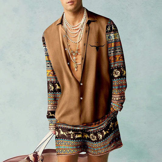 Fashion Long Sleeve Shirt Casual Shorts Two-piece Set Product information: Color: G60Z12,G60Z30,G60Z35,G60Z36,G60Z42,G60Z45,G60Z48,G60Z49,G60Z52,G60Z57,G60Z62,G60Z64,G60Z70,G60Z73,G60Z74,G60Z77,G60Z79,G60Z90,G60Z92,g60Z93, G60Z96,G60Z102,G60Z103,G60Z105,G