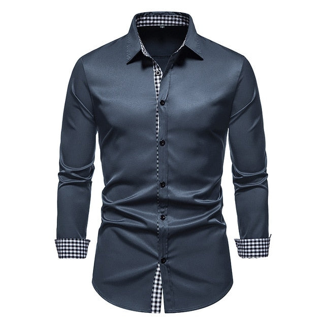 Plaid Patchwork Formal Shirts for Men The Plaid Patchwork Formal Shirts for Men are the perfect shirt for any man who wants to look his best. Made from a breathable fabric, these slim-fit shirts are perfect for any occasion, whether it be a casual gatheri