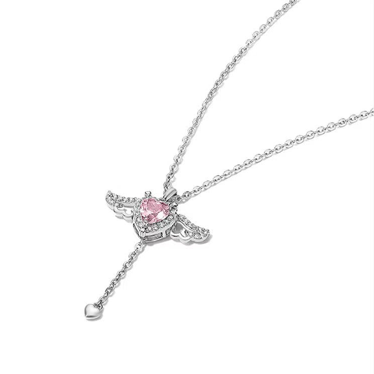 Cupid Heart Angel Wings Tassel Necklace Clavicle Chain Product information: Treatment Process: Electroplating Color: BT007 wing fly silver Cupid, BT025 wing fly gold Cupid Chain style: O-shaped necklace Material: titanium steel Shape: heart shape Circumfe