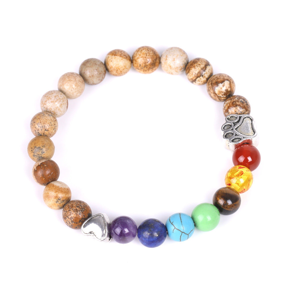 White Point Blue Love Small Peach Heart Colorful Natural Stone Bracelet Product information: Color: SY394A3901 glue filled white bark pine wood, SY394A4802 white dot blue, SY394A4803 Sunstone, SY394A4804 amazonite,SY394A4805 picture stone, SY394A4806 serp