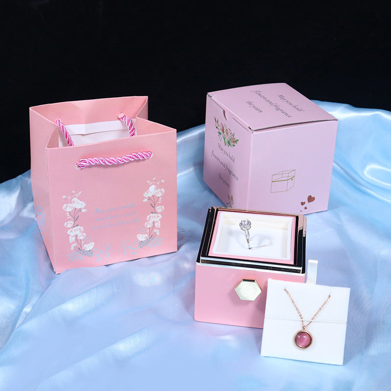 Rotating Soap Flower Rose Gift Box Creative Rotating Rose Jewelry Packaging Box Valentine's Day Gift For Women Overview: 1.【Romantic Gifts for Her】Forever rose symbolizes forever love, harmonious family, and loyal friendship. Surprise your loved ones. 2.【