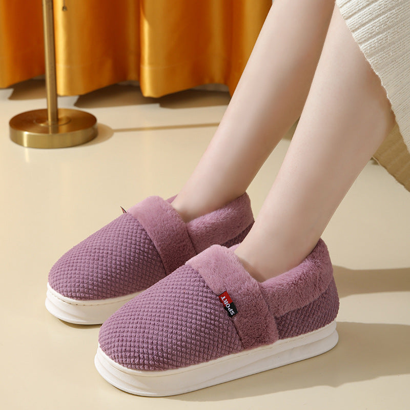 Men's Cotton Shoes With Heel Winter Warm Thick Sole Plush Slippers Women Indoor Garden Outerwear Plus Velvet Slipper For Couple Product information: Sole Material:PVC Function:Warm Upper Material:Suede Sole Craftsmanship:Sewing Shoes Midsole material: EVA